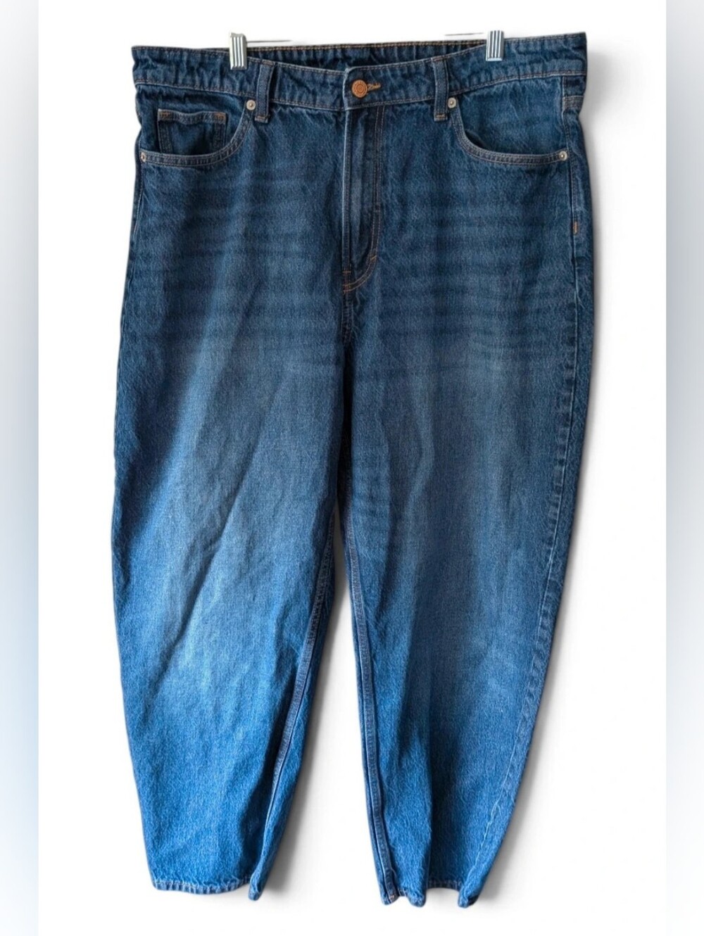 HM &Denim High Waist Barrel Leg Loose Fit Jeans Medium Dark Wash Denim Size 14